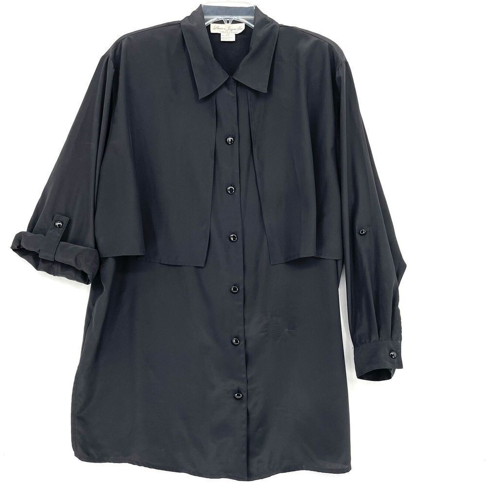 Laura & Jayne Collection Blouse Black Long Sleeve Tuxedo Style Women's Plus 16W
